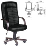 Кресло из натуральной кожи "Атлант-экстра", дерево (орех), монолитный каркас, черное — изображение 2