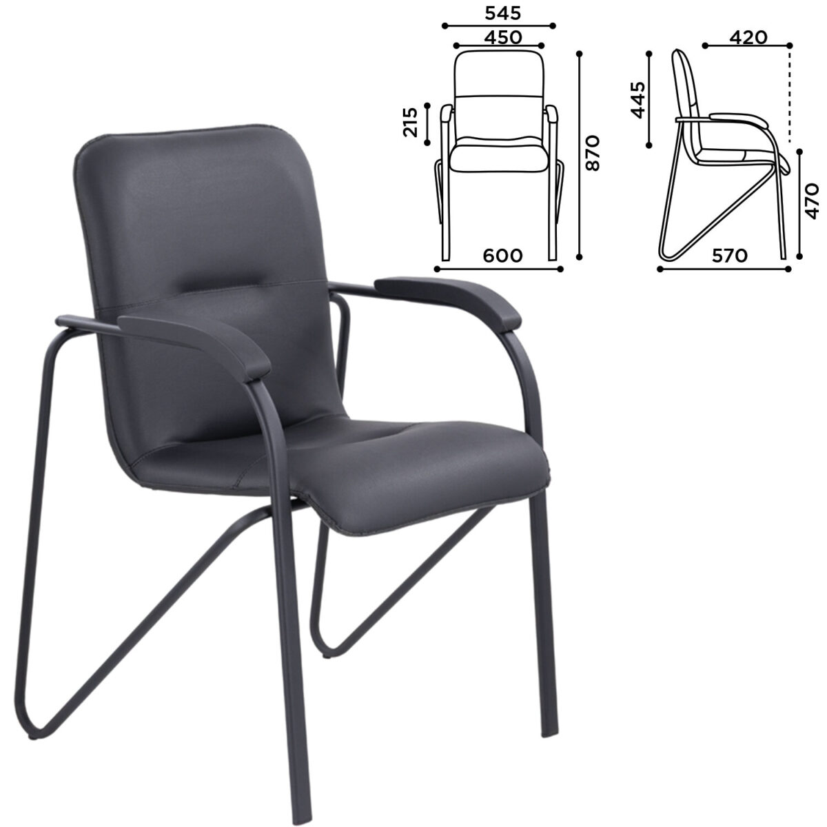 Кресло для приемных и переговорных BRABIX "Samba CF-107", черный каркас, кожзам черный, собранное, 533189 — изображение 2