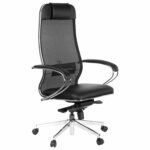 Кресло офисное МЕТТА "ErgoLife" Comfort, хром, сиденье мягкое, ткань-сетка/экокожа, черное — изображение 2