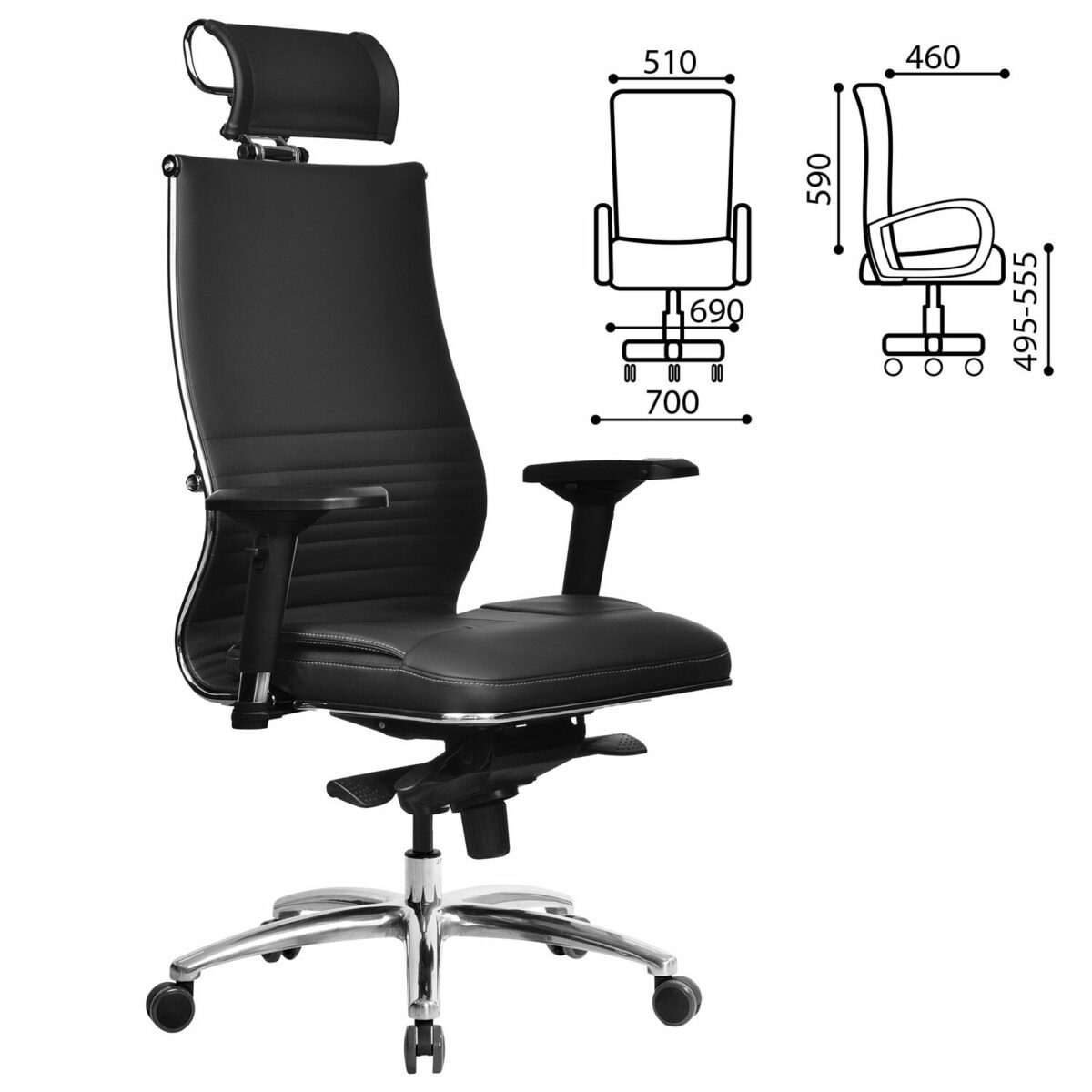 Кресло офисное МЕТТА "SAMURAI" KL-3, с подголовником, экокожа, черное — изображение 3