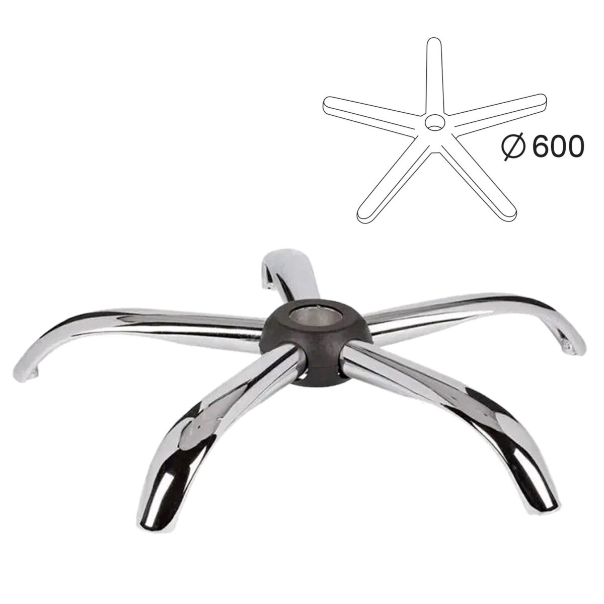 Пятилучие для кресла, нагрузка до 120 кг, диаметр 600 мм, металлическое, хром, 533051 — изображение 1