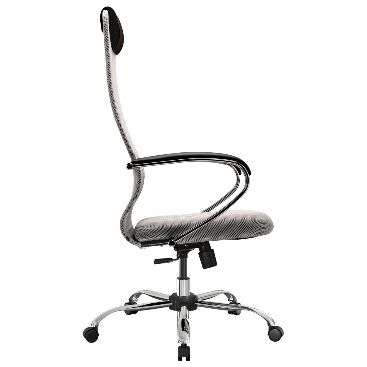 Кресло офисное МЕТТА "SU-B-8" хром, ткань-сетка, сиденье мягкое, светло-серое — изображение 3