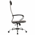 Кресло офисное МЕТТА "SU-B-8" хром, ткань-сетка, сиденье мягкое, светло-серое — изображение 3