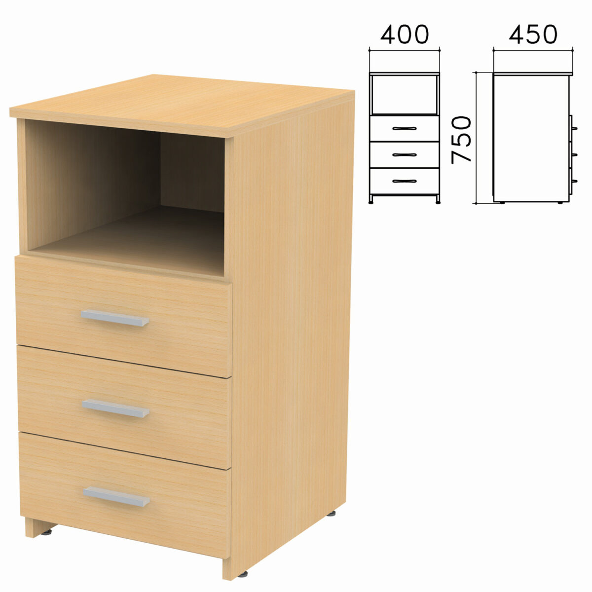 86208e448d91b00291b00be903945bdb_xl Тумба приставная "Канц", 400х450х750 мм, 3 ящика, полка, цвет бук невский, ТК31.10 — изображение 1