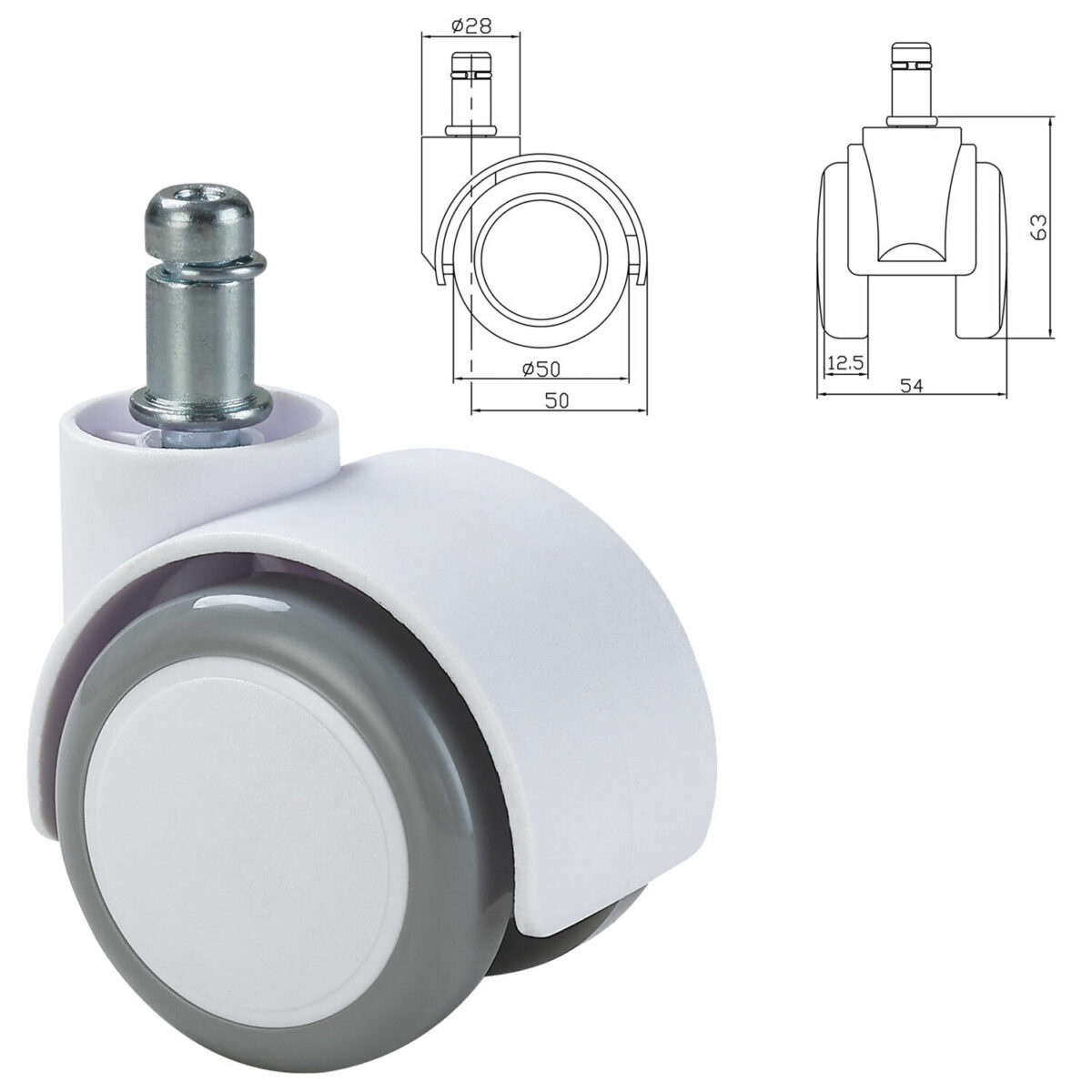 Колеса (ролики) BRABIX для кресла, прорезиненные, SLIM, КОМПЛЕКТ 5 шт., шток d 11 мм, белые, 533086 — изображение 2