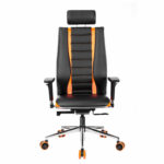 Кресло компьютерное МЕТТА "ErgoLife" 10 B2-160D, 2D-подголовник, экокожа/сетка, черное/оранжевое — изображение 4