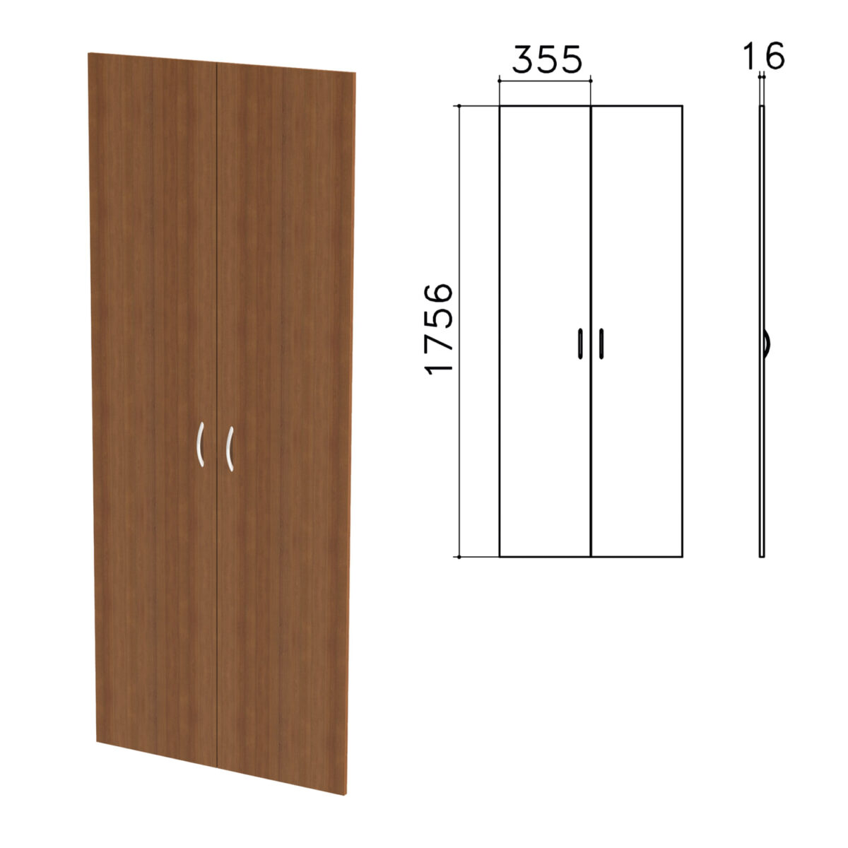 Дверь ЛДСП высокая "Бюджет", КОМПЛЕКТ 2 шт., 355х16х1756 мм, орех французский, 402880-190 — изображение 1
