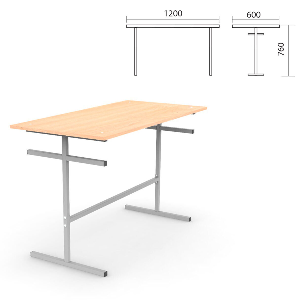 Стол для столовых на 4 места "ССТ 1200", 1200х600х760 мм, рост 6, каркас металл, ЛДСП, цвет бук — изображение 2