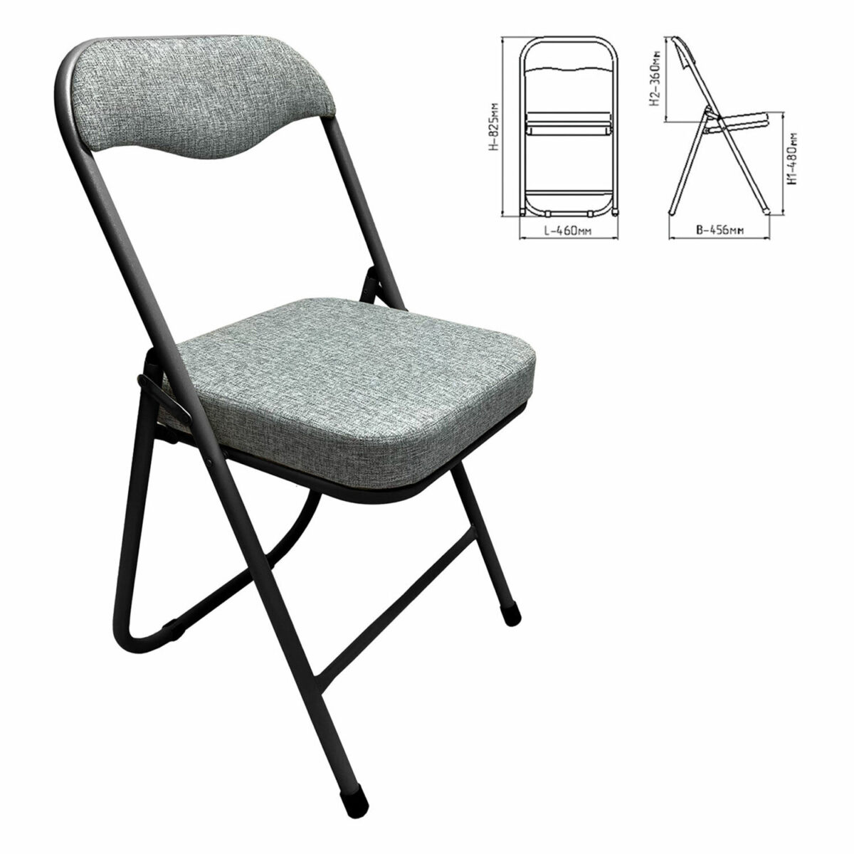 Стул складной для дома и офиса РС04К комфорт, черный каркас, рогожка светло-серая — изображение 2