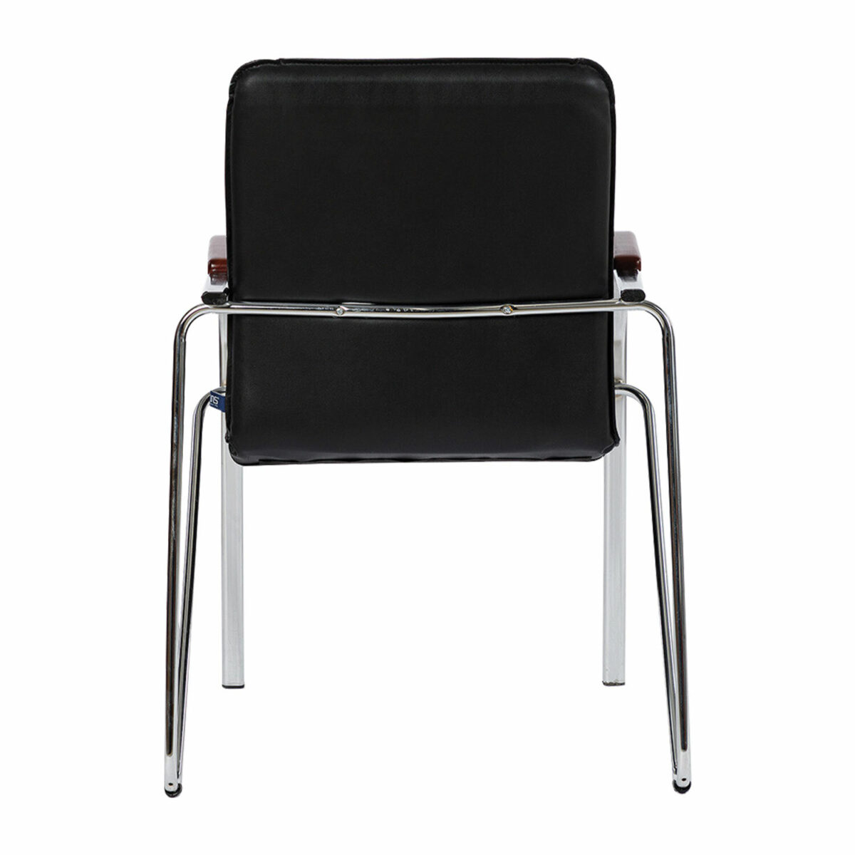 Кресло для приемных и переговорных "Samba", деревянные накладки, хромированный каркас, кожзам черный — изображение 4