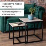 Стол журнальный "Терса", 490х490х560/390х390х460 мм, КОМПЛЕКТ 2 шт., металл/ЛДСП ясень шимо светлый — изображение 7