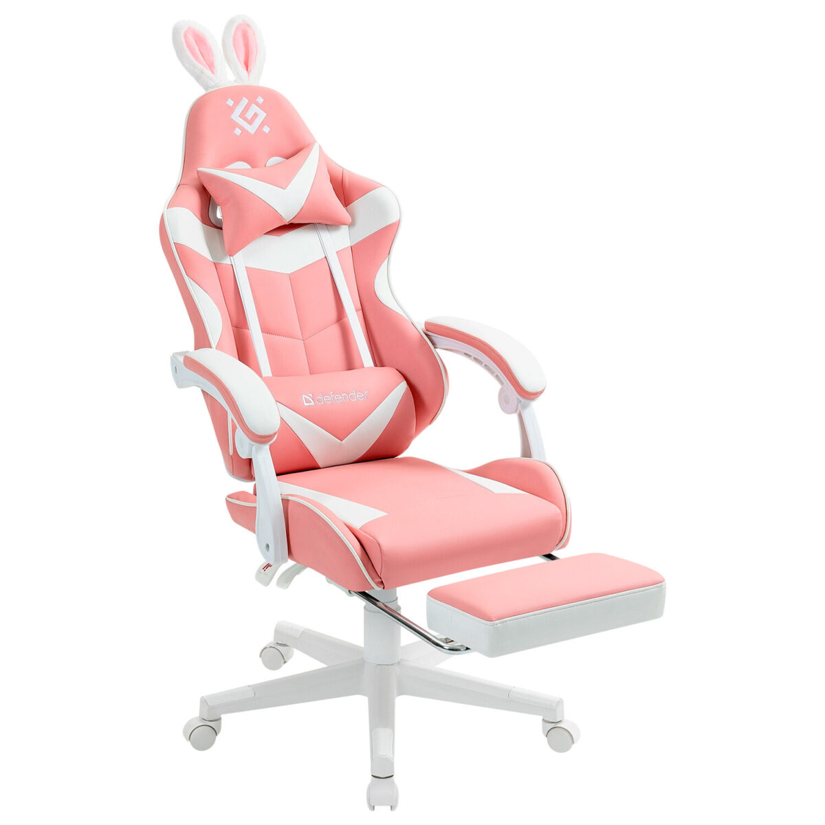 Кресло компьютерное DEFENDER "Irifi", 2 подушки, подставка для ног, экокожа, розовое/белое, 64042 — изображение 4