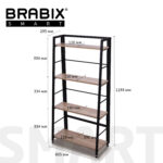 Стеллаж BRABIX "Smart SH-007", 605х295х1193 мм, ЛОФТ, трапеция, складной, металл/ЛДСП дуб, каркас черный, 641872 — изображение 12