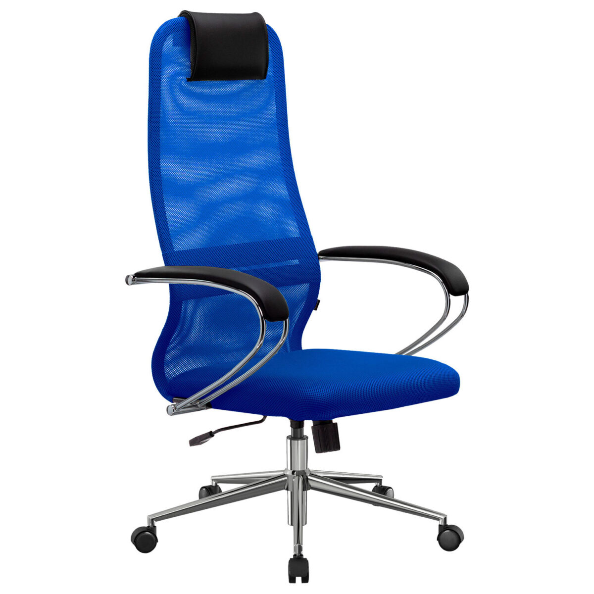 Кресло офисное МЕТТА "SU-B-8" хром, ткань-сетка, сиденье мягкое, синее — изображение 3