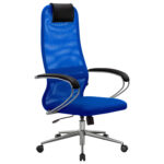 Кресло офисное МЕТТА "SU-B-8" хром, ткань-сетка, сиденье мягкое, синее — изображение 3