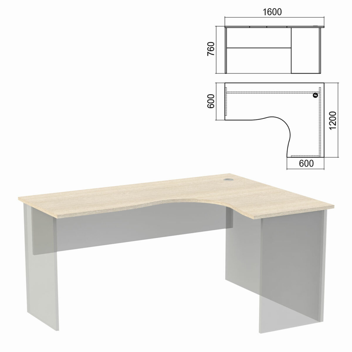 Стол компактный ЧАСТЬ 1 "Арго", 1600х1200х760 мм, правый, ясень шимо — изображение 1