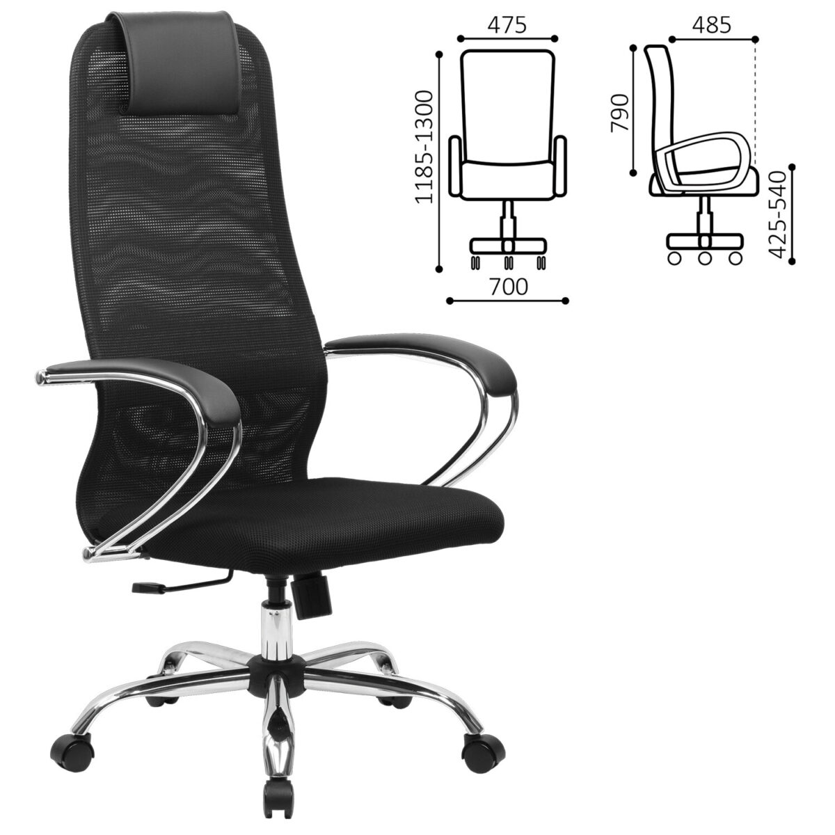 Кресло BRABIX PREMIUM "Ultimate EX-800" хром, плотная двойная сетка Х2, черное, 532911 — изображение 2