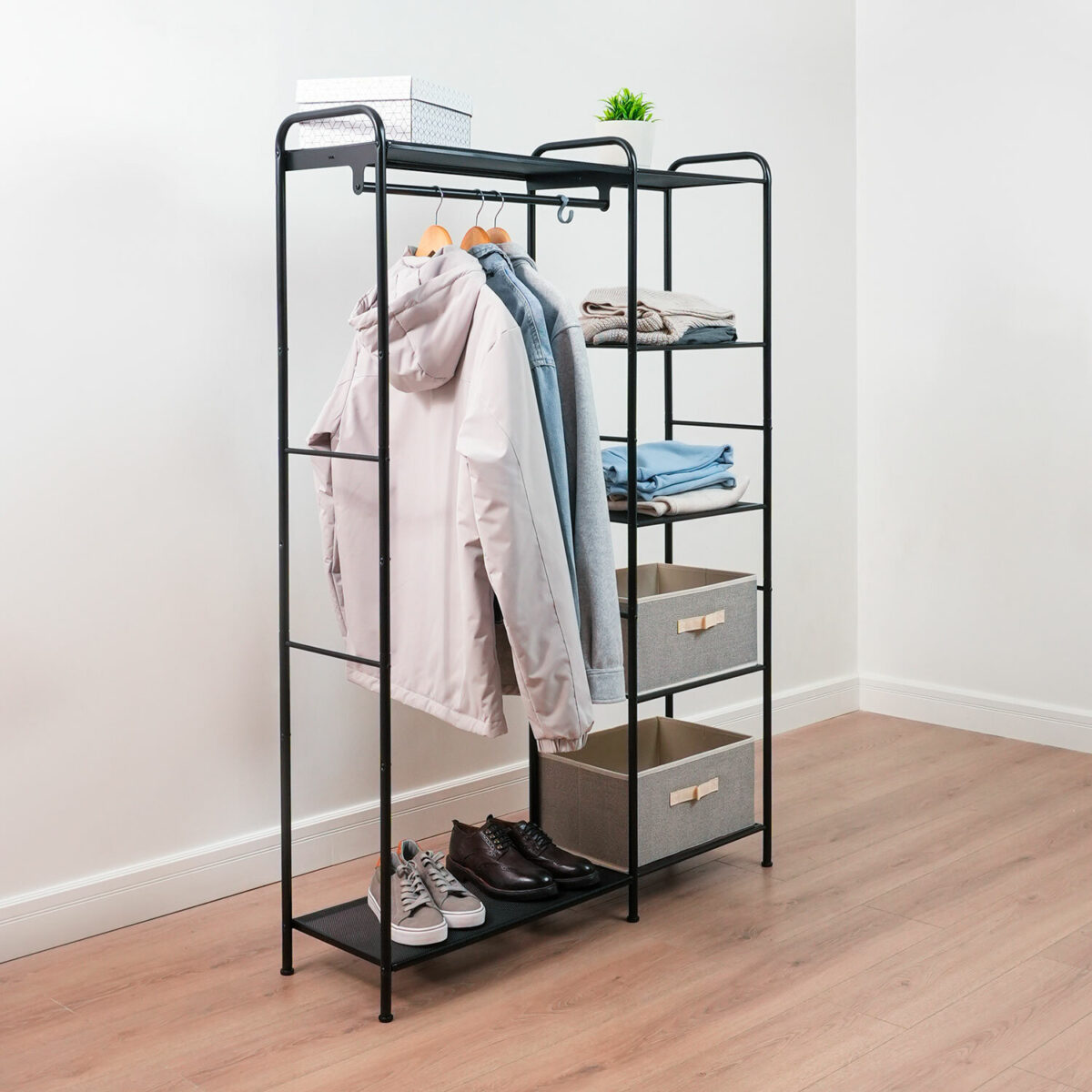 Вешалка-стеллаж "Валенсия-1", 1555х1090х300 мм, 7 полок, металл, черная, ГСВ1 Ч — изображение 3