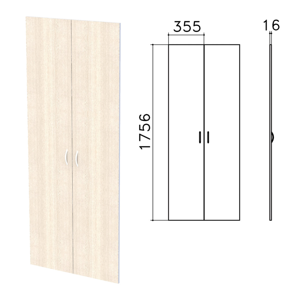 Дверь ЛДСП высокая "Бюджет", КОМПЛЕКТ 2 шт., 355х16х1756 мм, дуб шамони светлый, 402880-430 — изображение 1
