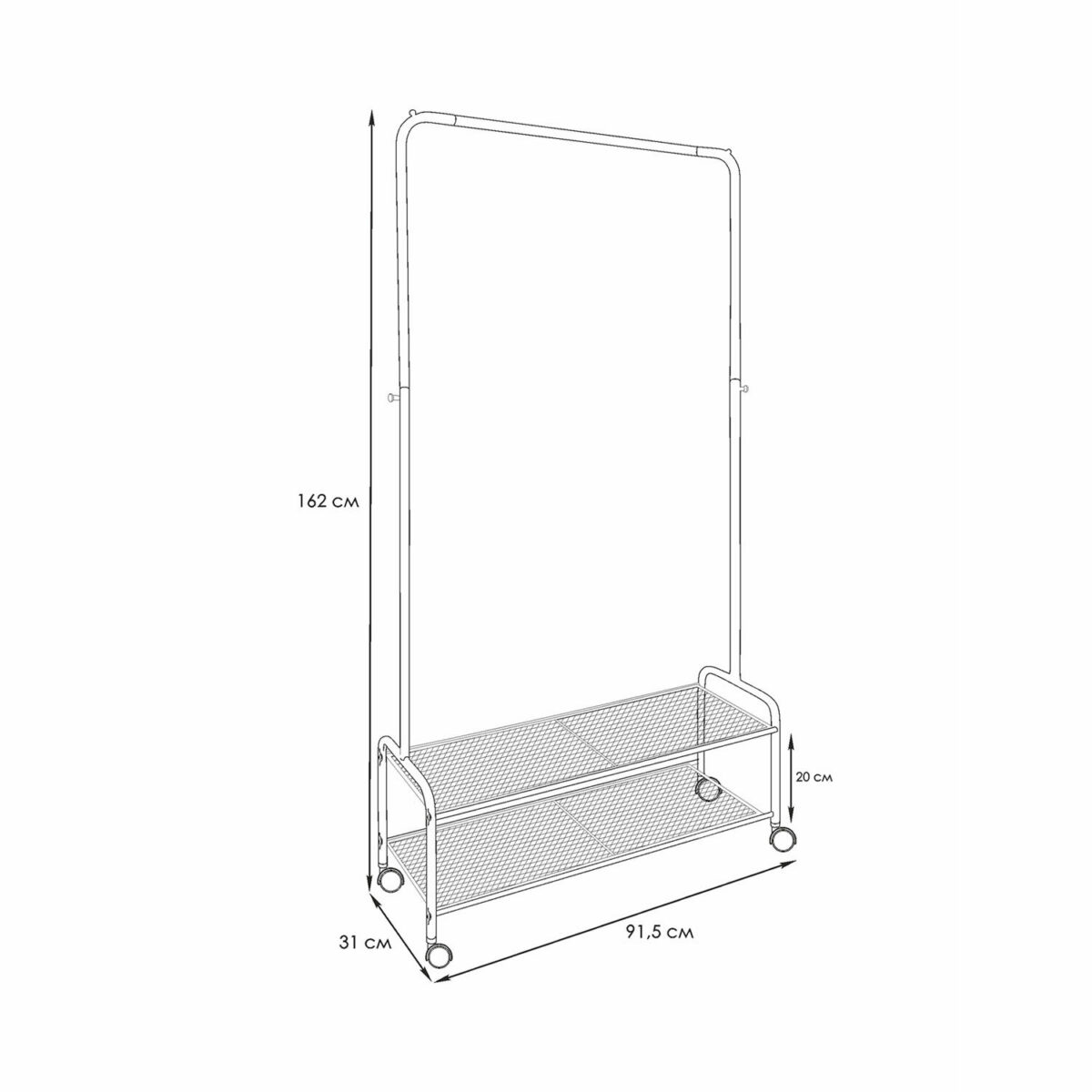 Вешалка для плечиков "Валенсия-32М", 1620х915х300 мм, 2 полки, передвижная, металл, черная, ВГВ32М Ч — изображение 2