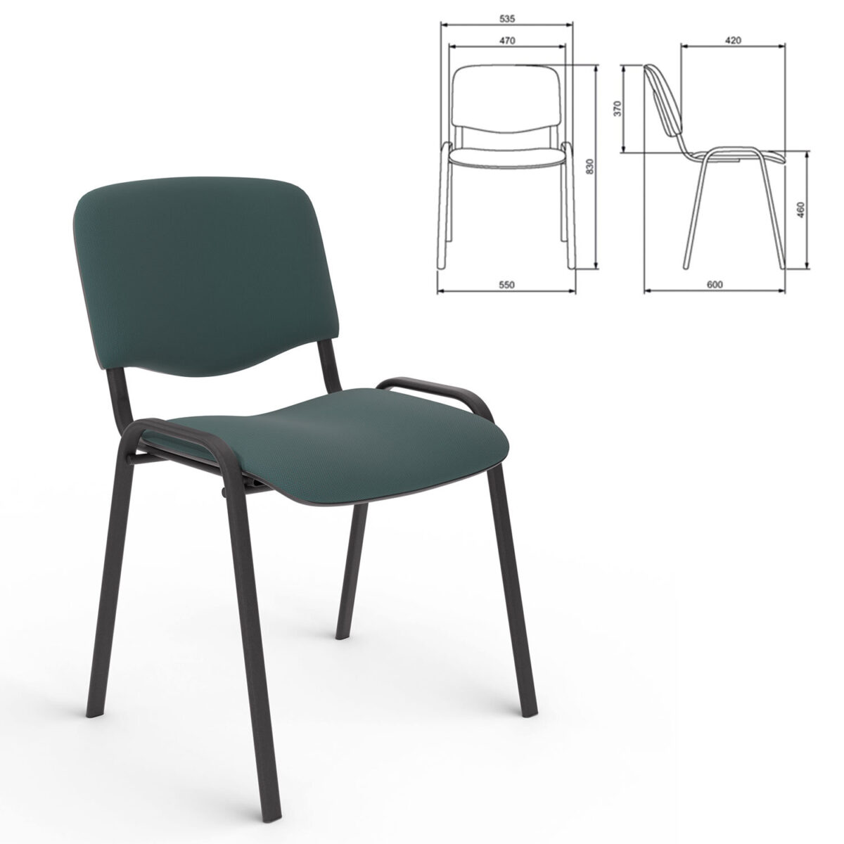 Стул для персонала и посетителей "ИЗО", черный каркас, ткань черно-зеленая, В-21/С-33 — изображение 2