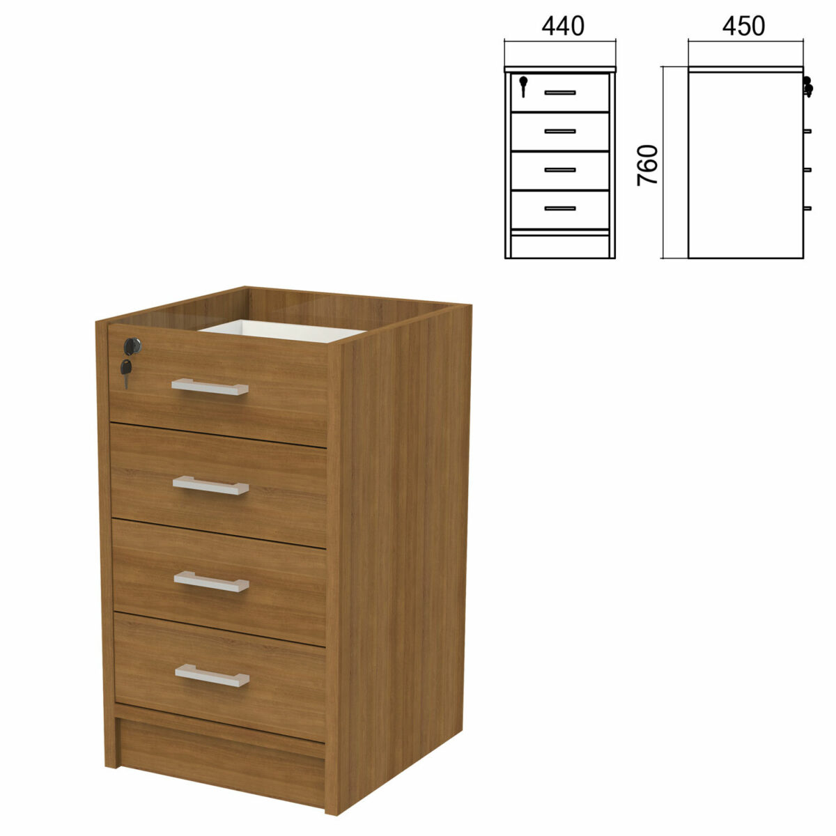 Тумба (каркас БЕЗ КРЫШКИ) приставная "Арго", 440х450х740 мм, 4 ящика, замок, орех — изображение 1