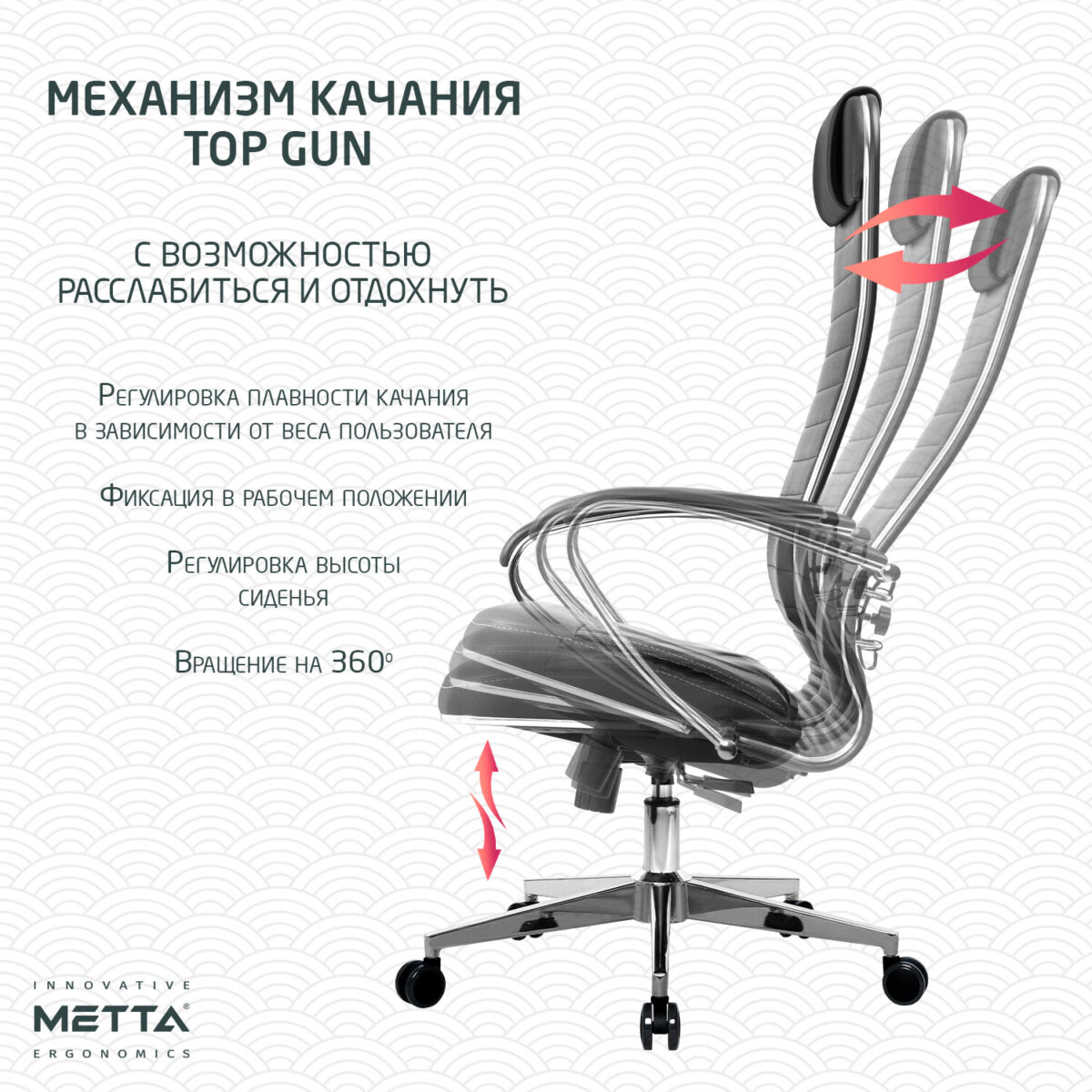 Кресло офисное МЕТТА "К-6" хром, экокожа, сиденье и спинка мягкие, черное — изображение 15