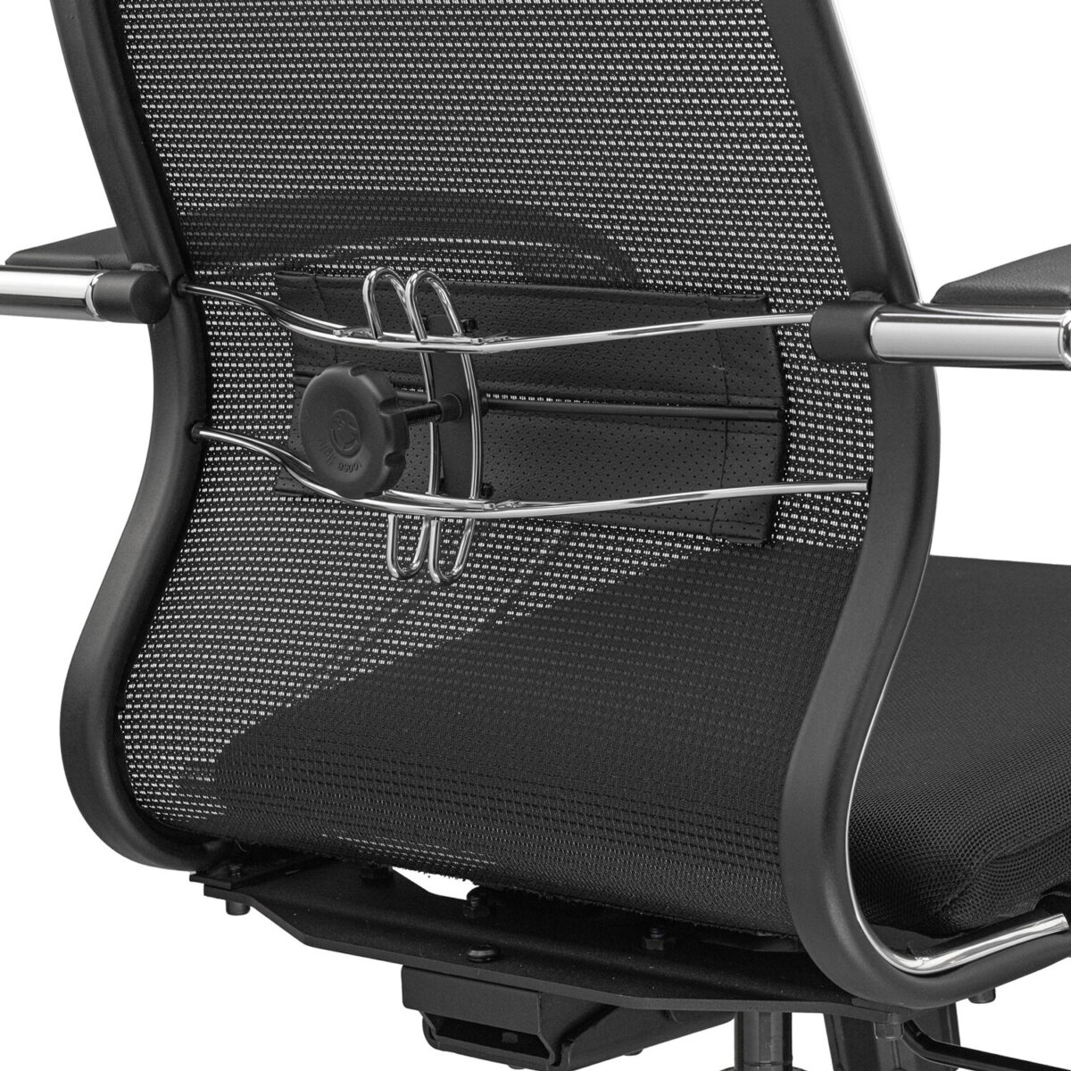 Кресло офисное МЕТТА "К-16" хром, ткань-сетка/экокожа, сиденье мягкое, черное — изображение 15
