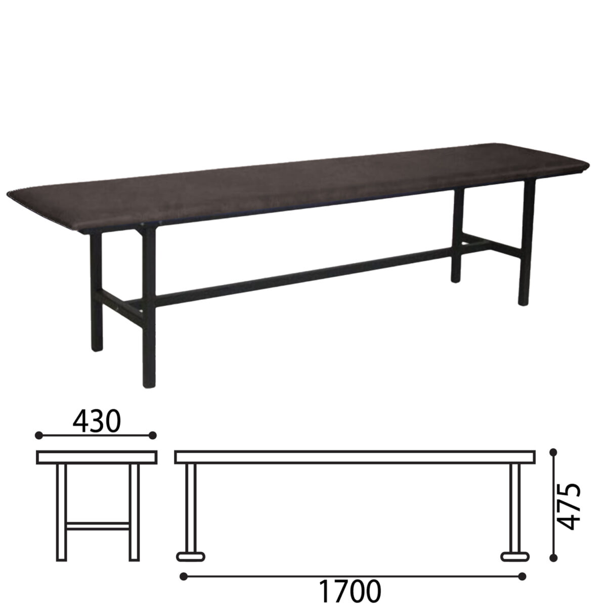 Банкетка без спинки "Берта", 1700х430х475 мм, усиленная, черный каркас, кожзаменитель черный, разборная, БМ 4 К-01 — изображение 1