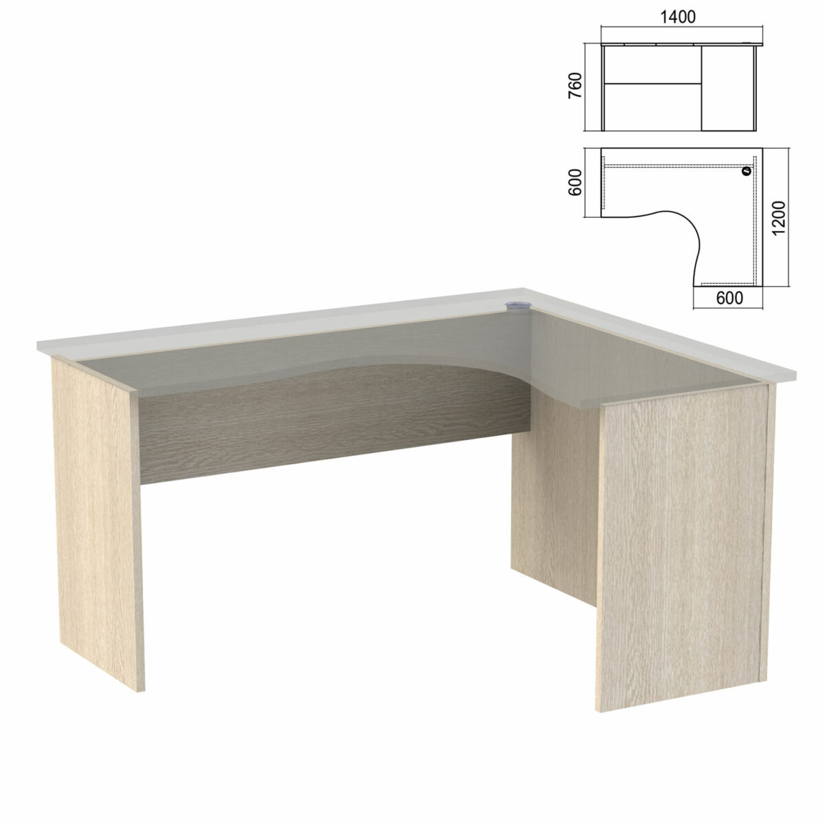 Стол компактный ЧАСТЬ 2 "Арго", 1400х1200х760 мм, правый, ясень шимо — изображение 1