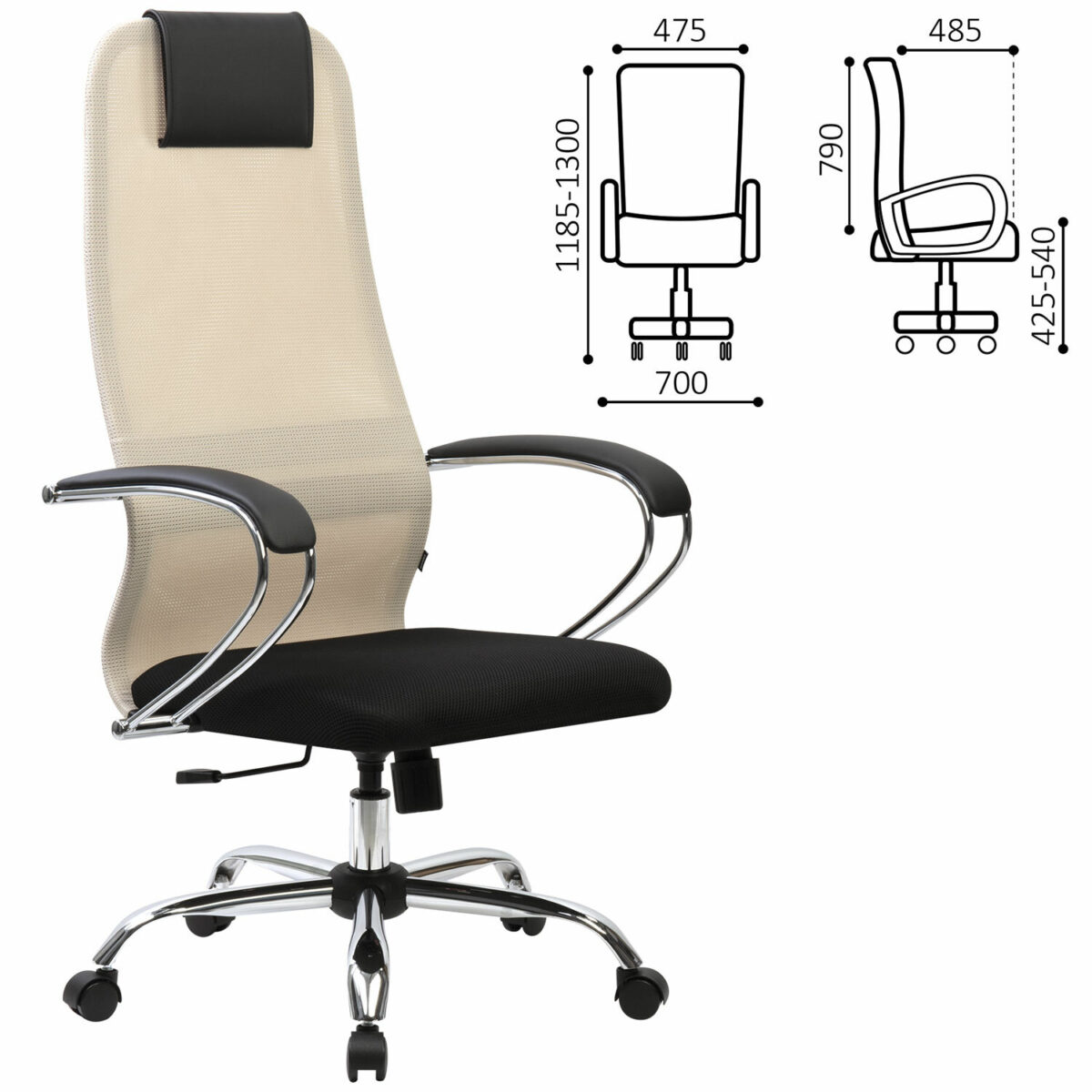 Кресло офисное BRABIX PREMIUM "Ultimate EX-800" хром, плотная двойная сетка Х2, черное/бежевое, 532913 — изображение 2