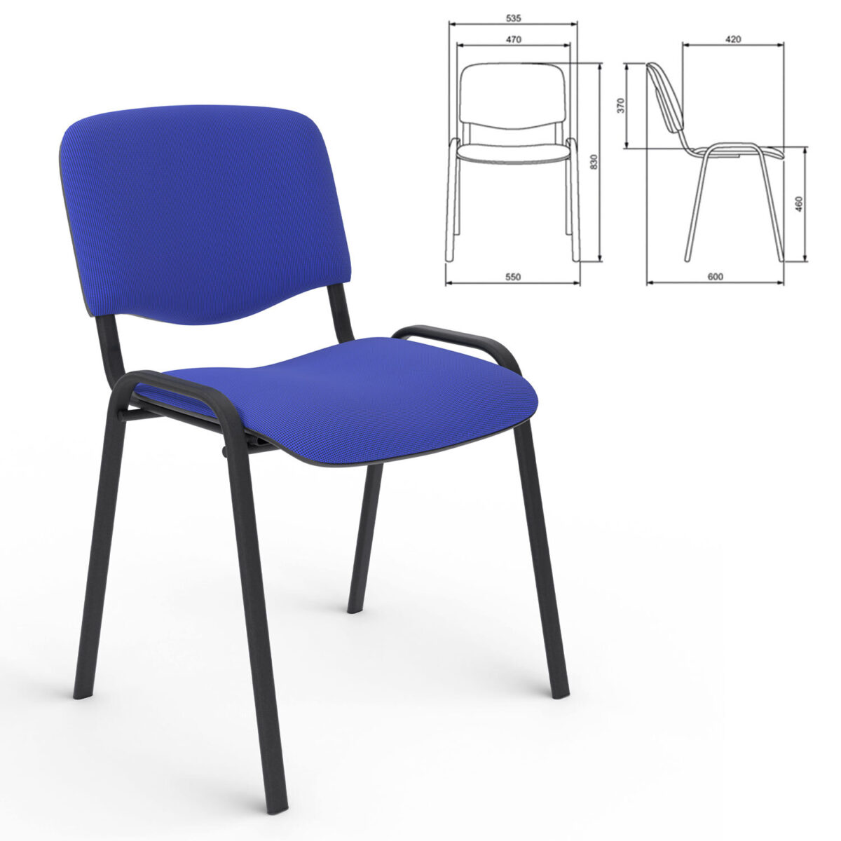 Стул для персонала и посетителей "ИЗО", черный каркас, ткань черно-синяя, В-12/С-14 — изображение 2
