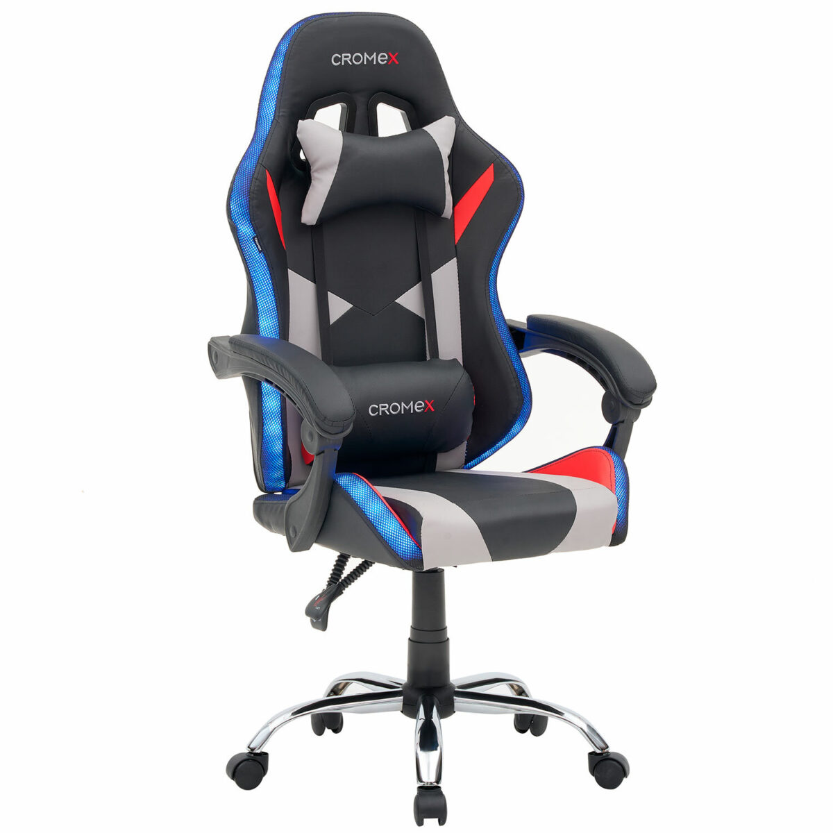 Кресло компьютерное CROMEX (КРОМЕКС) "Quantum GM-155 RGB", подсветка, две подушки, экокожа, черное/красное/серое, 532955 — изображение 25