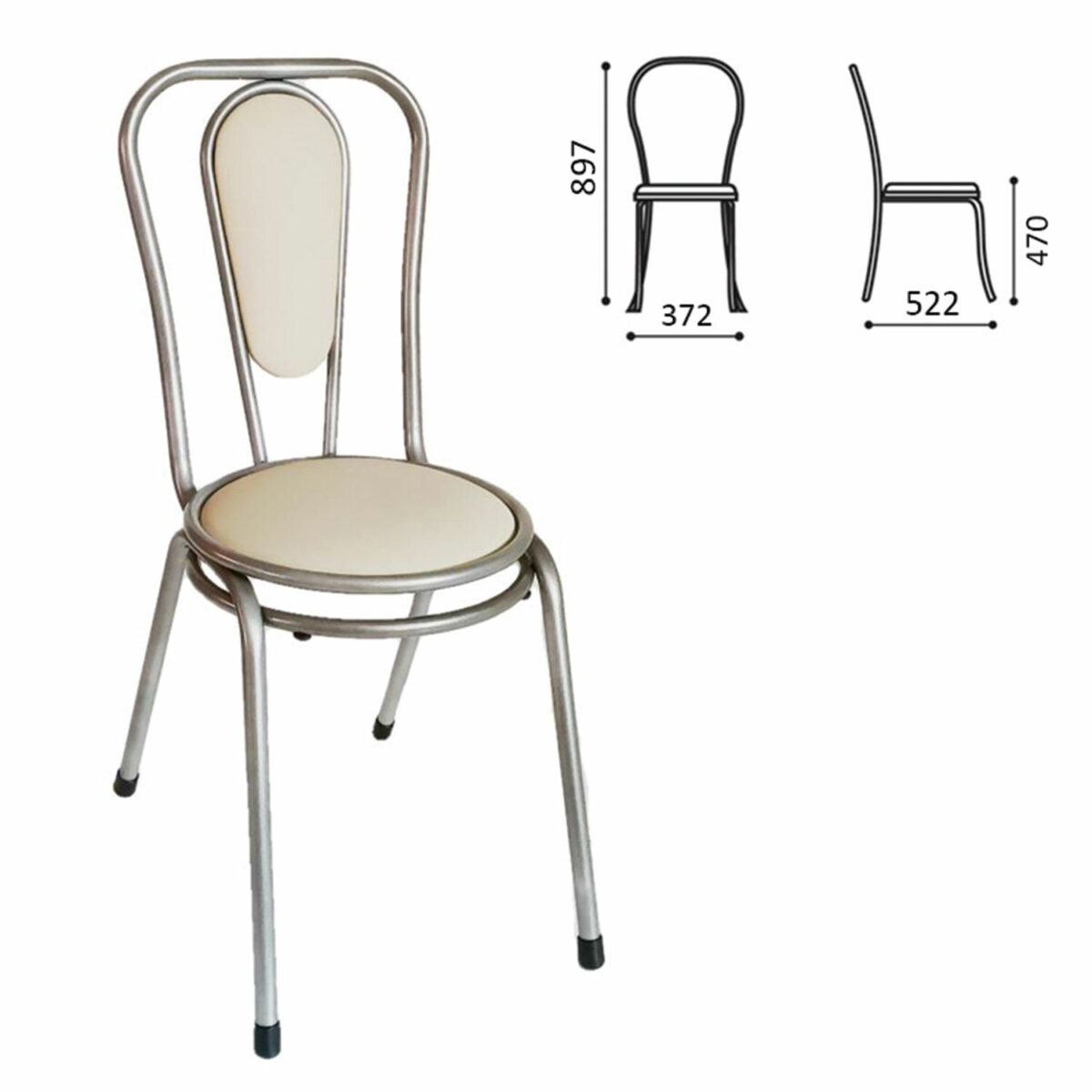 Стул для столовых, кафе, дома РС06, серебристый каркас, кожзам бежевый — изображение 1