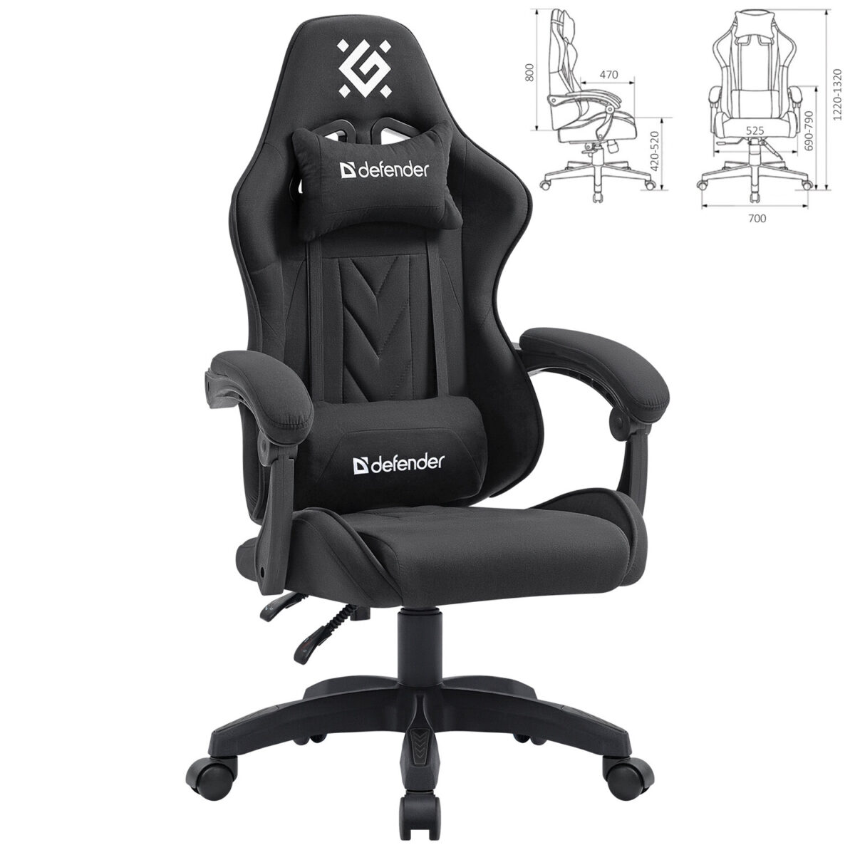 Кресло компьютерное DEFENDER "Breeze", 2 подушки, ткань, черное, 64299 — изображение 2