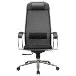 Кресло офисное МЕТТА "К-16" хром, ткань-сетка/экокожа, сиденье мягкое, черное — изображение 8