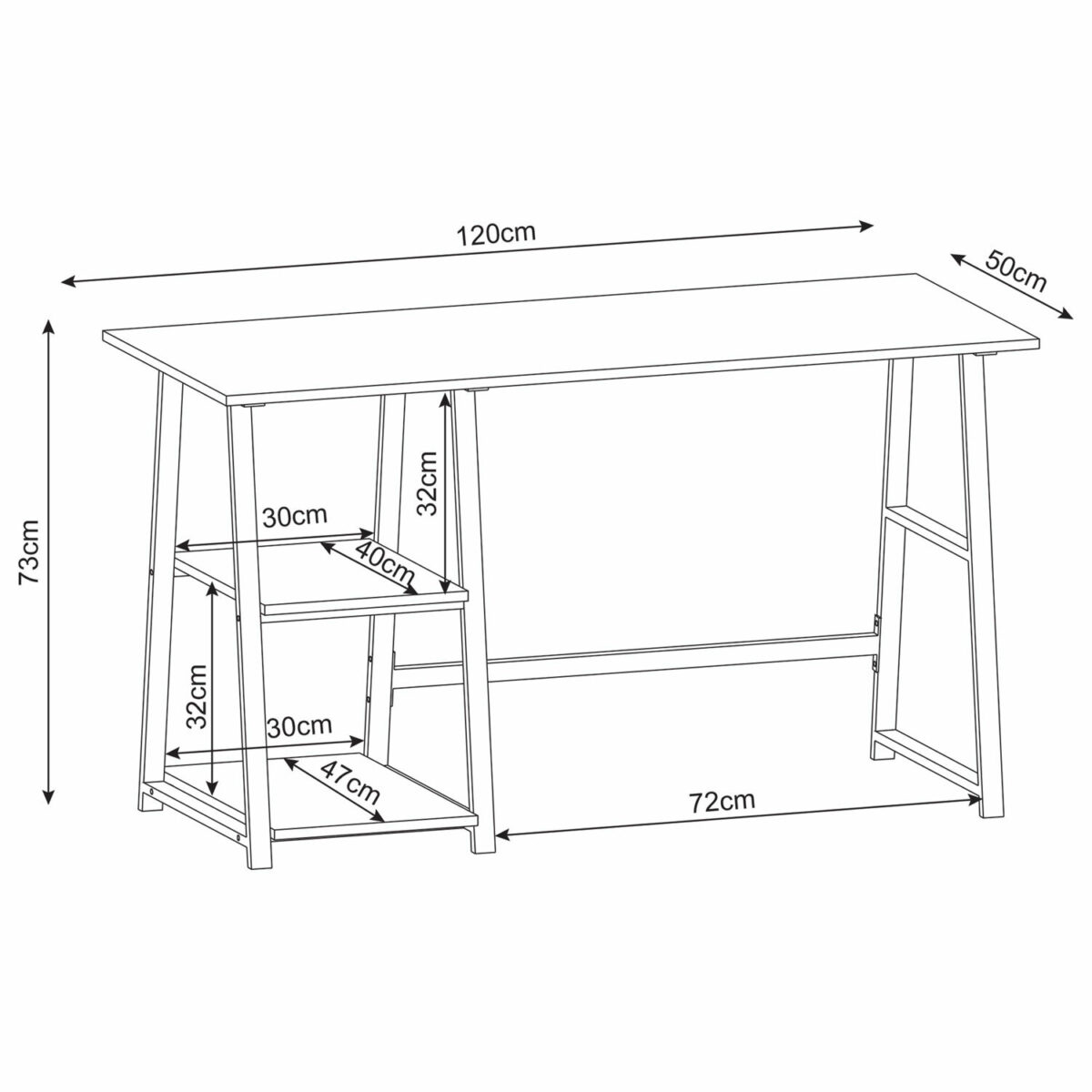 Стол на металлокаркасе BRABIX "LOFT CD-006", 1200х500х730 мм, 2 полки, цвет дуб натуральный, 641226 — изображение 5