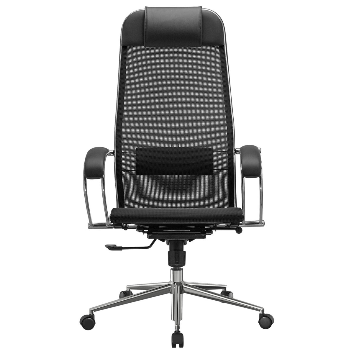 Кресло офисное МЕТТА "К-12", хром, ткань-сетка, сиденье и спинка регулируемые, черное — изображение 7