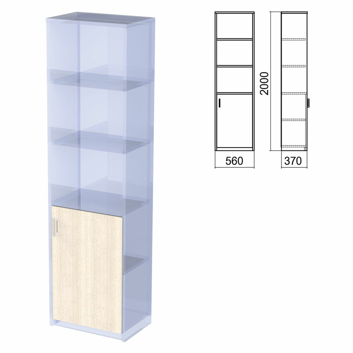 Шкаф полузакрытый ЧАСТЬ 2 "Арго", 560х370х2000 мм, дверь, 4 полки, ясень шимо — изображение 1