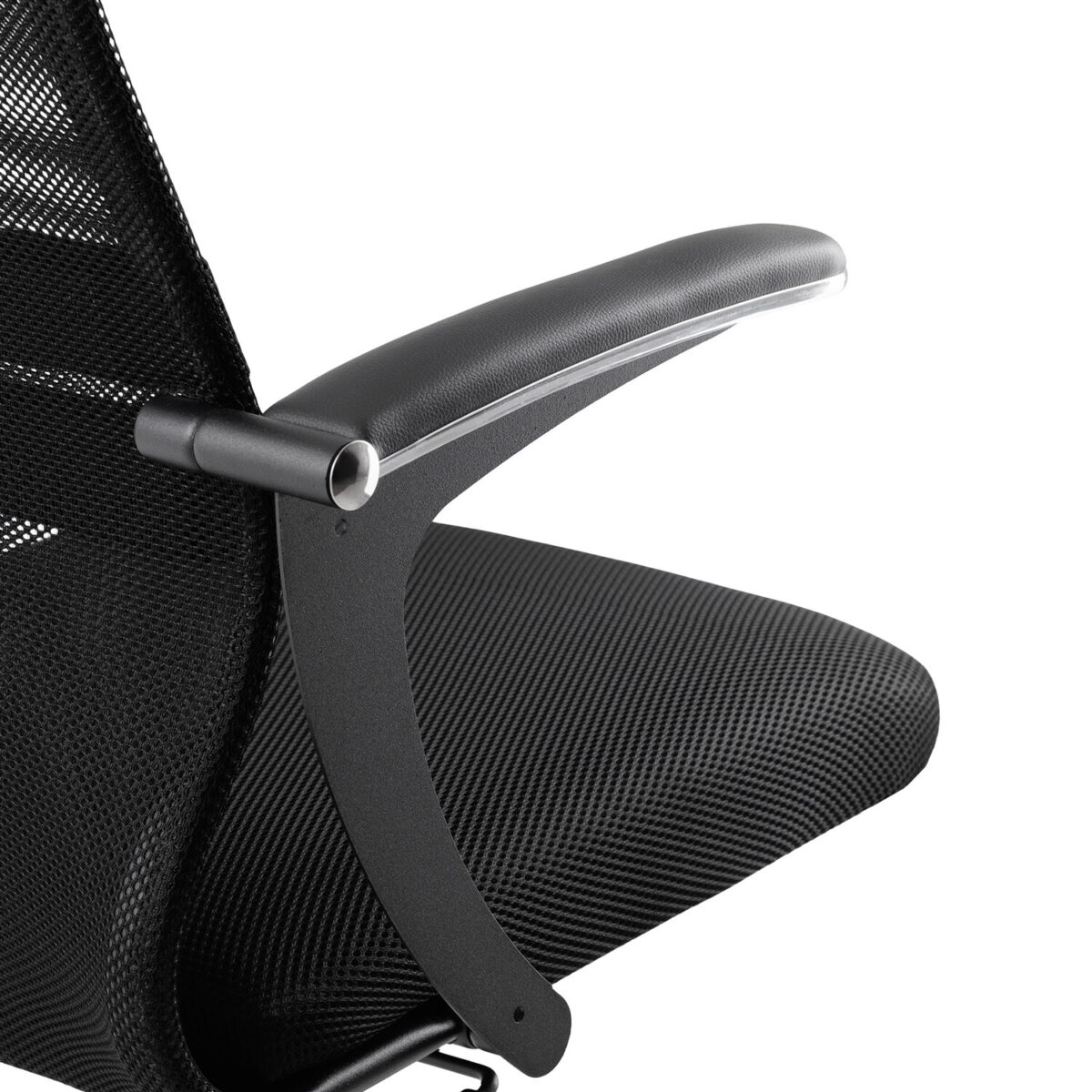 Кресло МЕТТА "SU-C-8-Т" хром, с подлокотниками, ткань-сетка, сиденье мягкое, черное — изображение 11