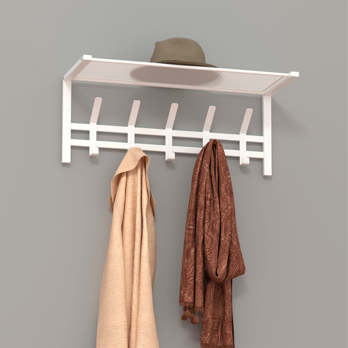 Вешалка настенная с полкой "Торонто-21", 270х670х270 мм, 5 крючков, металл, белая, ВСПТ21 Б — изображение 2