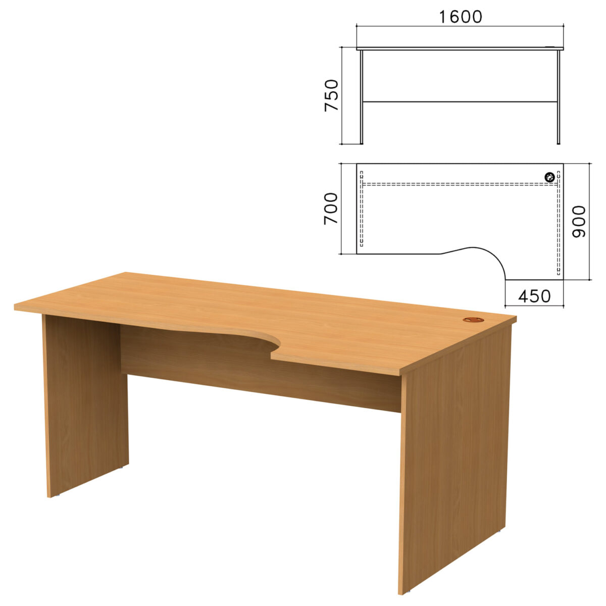 a1d4d01cdf121c9bcb7d4a40a8786b30_xl Стол письменный эргономичный "Монолит", 1600х900х750 мм, правый, цвет бук бавария, СМ6.1 — изображение 1