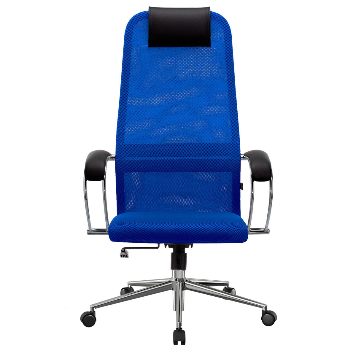 Кресло офисное МЕТТА "SU-B-8" хром, ткань-сетка, сиденье мягкое, синее — изображение 7