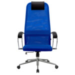 Кресло офисное МЕТТА "SU-B-8" хром, ткань-сетка, сиденье мягкое, синее — изображение 7
