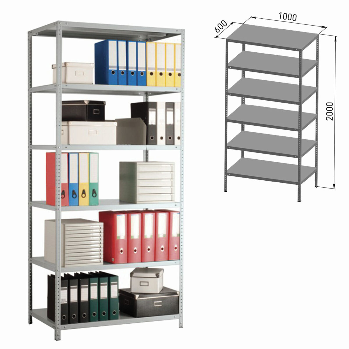 Стеллаж металлический ПРАКТИК "MS", 2000х1000х600 мм, 6 полок, MS 200/100х60/6 — изображение 1