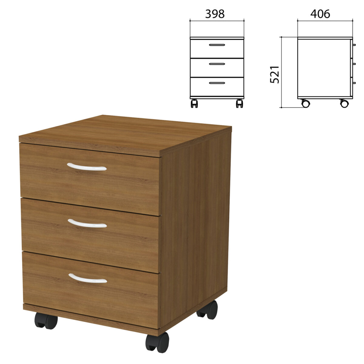a33bdb62b89e62b7ebf4e04938840e34_xl Тумба подкатная "Бюджет", 398х406х521 мм, 3 ящика, орех французский, 402952-190 — изображение 1