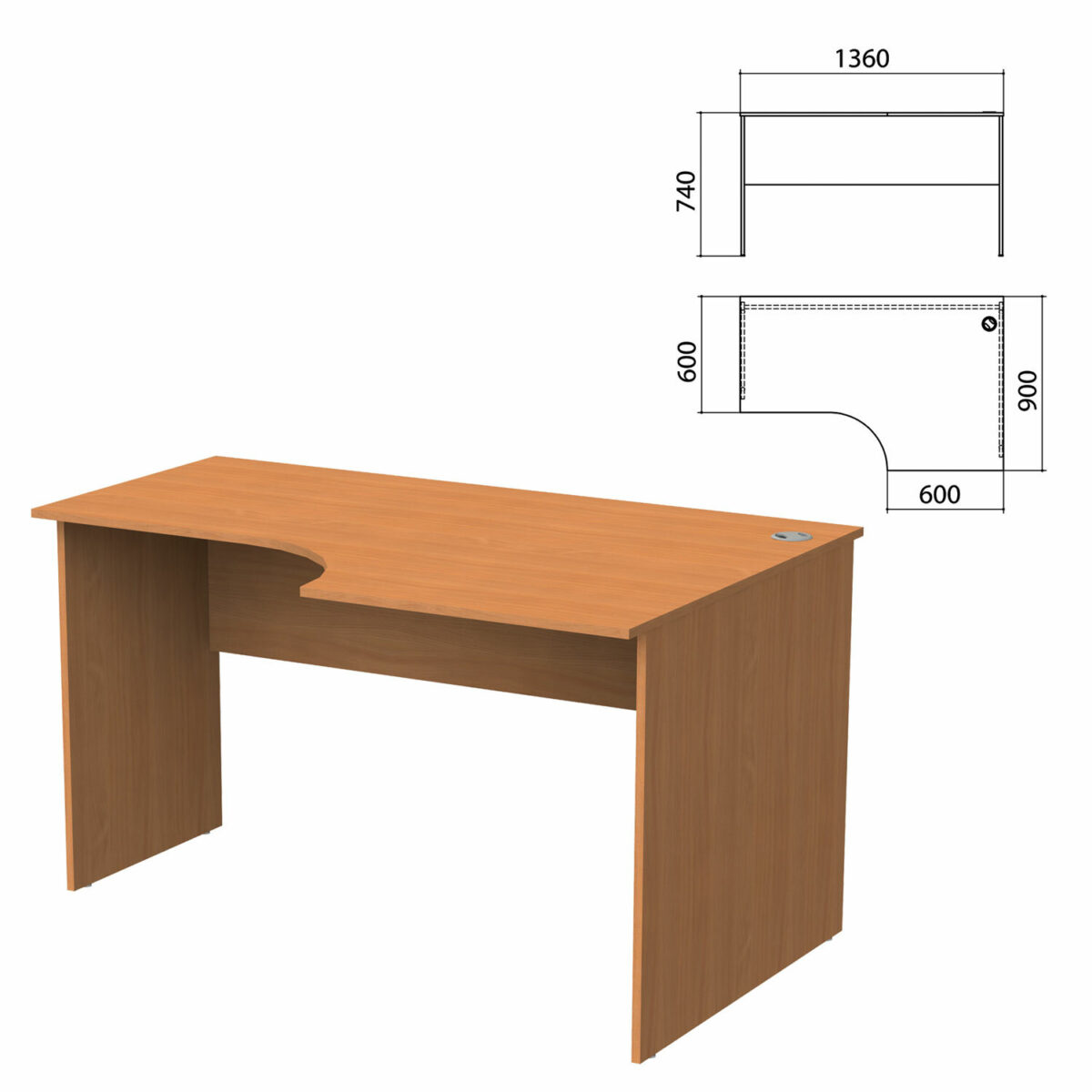 Стол письменный эргономичный "Бюджет", 1360х900х740 мм, правый, груша ароза, 402663-336 — изображение 1