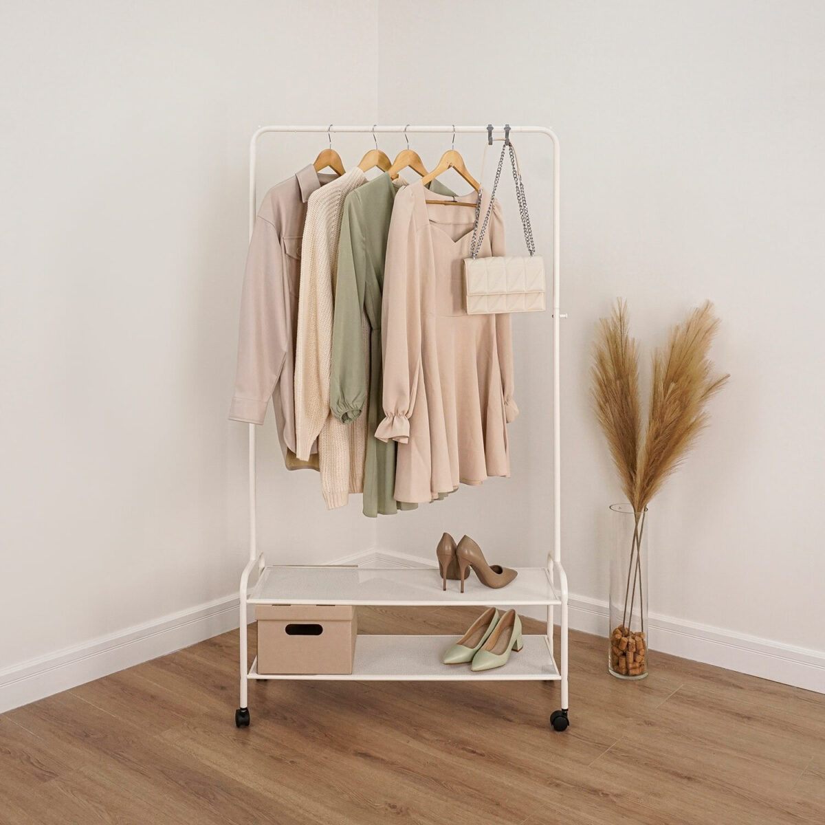 Вешалка для плечиков "Валенсия-32М", 1620х915х300 мм, 2 полки, передвижная, металл, белая, ВГВ32М Б — изображение 4