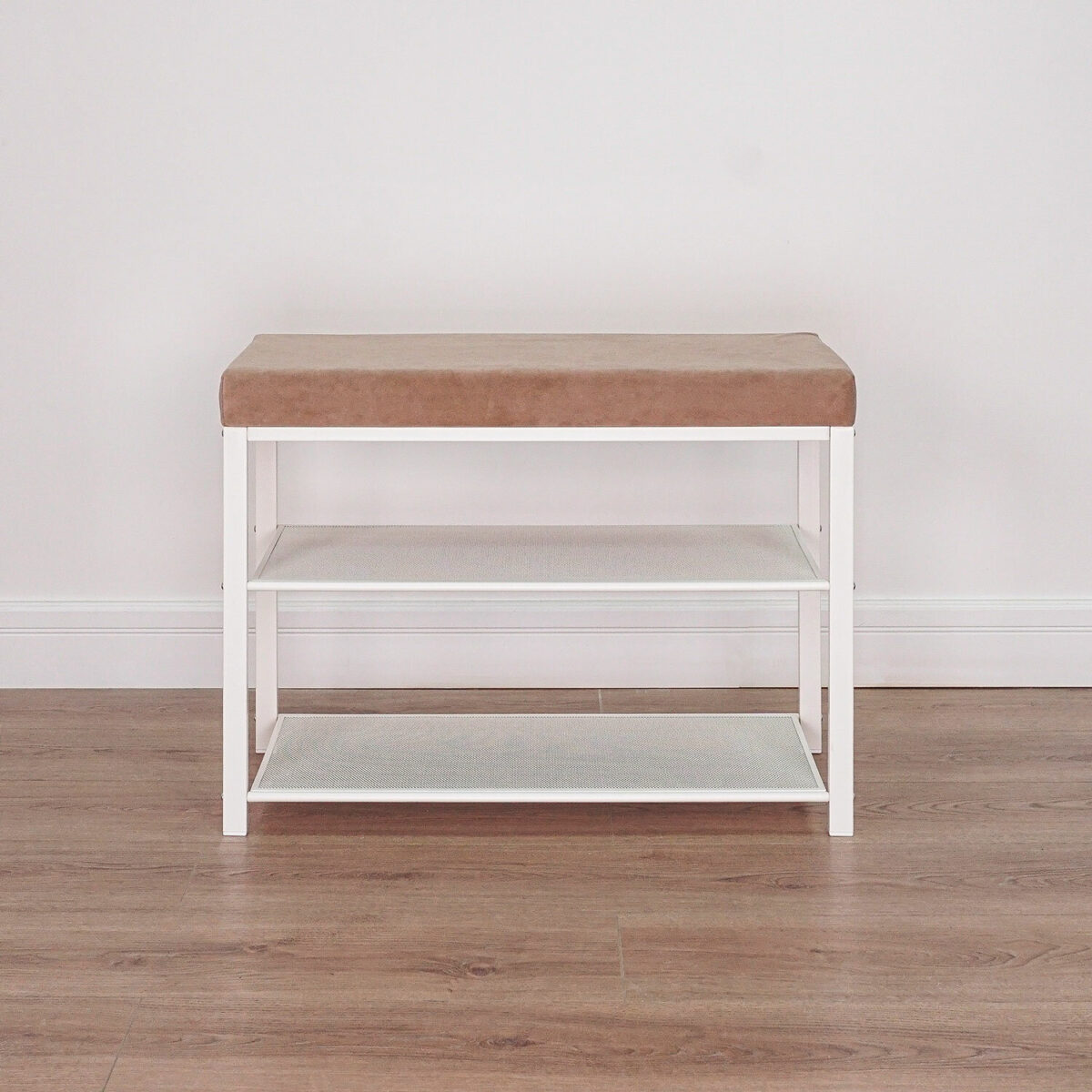 Банкетка для обуви "Торонто-23S", 670х300х490 мм, 2 полки, металл/ткань, белая/бежевая, БТ23СББ — изображение 3