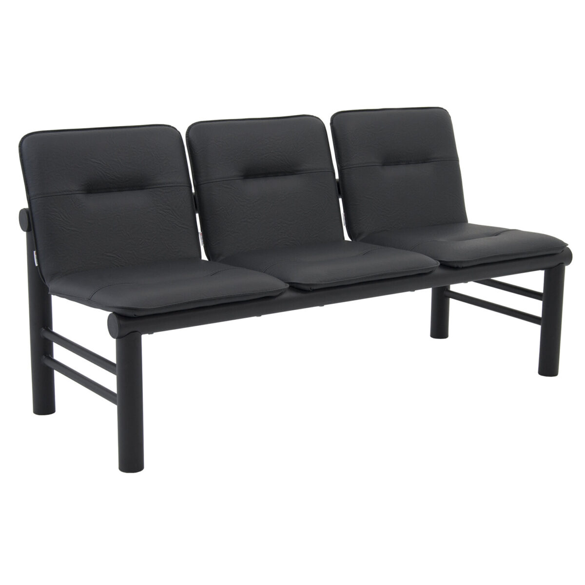 Кресло для посетителей трехсекционное "Троя",1470х590х755 мм, черный каркас, кожзам черный, СМ 105-03 К01 — изображение 2